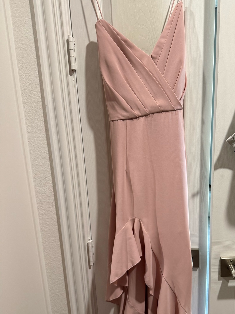 Blush Pink Spaghetti-Strap Ruffle Dress